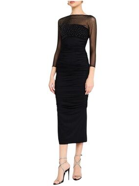 Chiara Boni Women’s Gyun Ruched Rhinestone Illusion Midi Dress